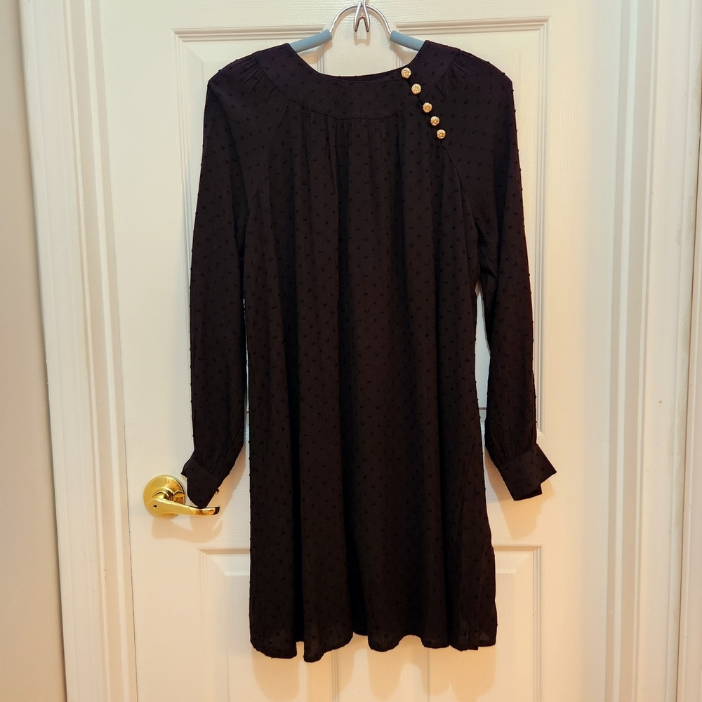 LOFT Black Long Sleeve Dress with Gold Button Accents - Picture 2 of 9